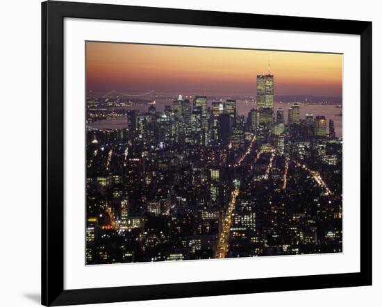 New York City Skyline at Night, NY-Barry Winiker-Framed Photographic Print