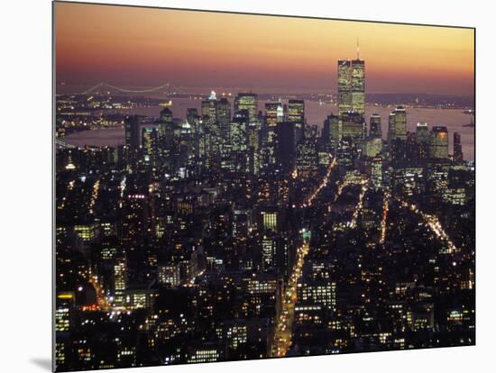 New York City Skyline at Night, NY-Barry Winiker-Mounted Photographic Print