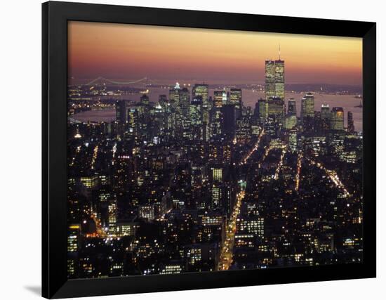 New York City Skyline at Night, NY-Barry Winiker-Framed Photographic Print