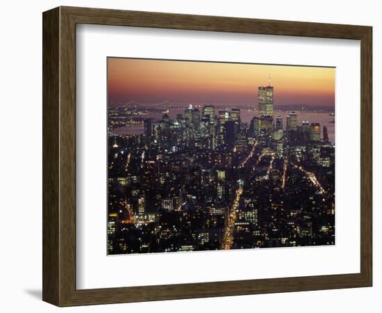 New York City Skyline at Night, NY-Barry Winiker-Framed Photographic Print