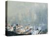 New York City Skyline from Brooklyn Harbor, Ships Docked in Foreground-Joseph Pennell-Stretched Canvas