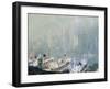 New York City Skyline from Brooklyn Harbor, Ships Docked in Foreground-Joseph Pennell-Framed Giclee Print