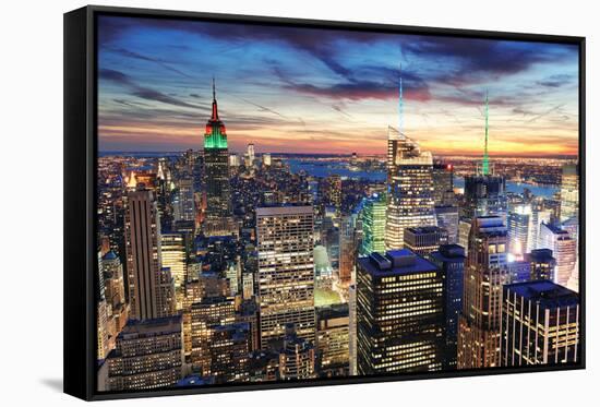 New York City Skyline with Urban Skyscrapers at Sunset.-Songquan Deng-Framed Stretched Canvas