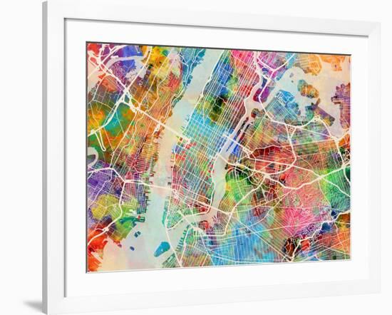 New York City Street Map-Michael Tompsett-Framed Art Print