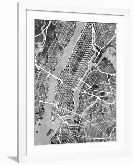 New York City Street Map-Michael Tompsett-Framed Art Print