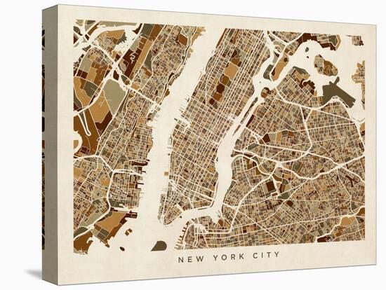 New York City Street Map-Michael Tompsett-Stretched Canvas