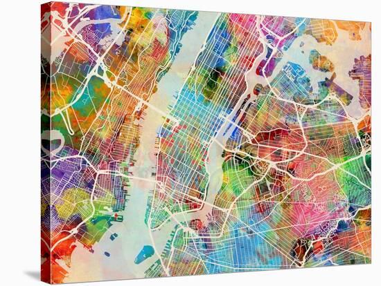 New York City Street Map-Michael Tompsett-Stretched Canvas