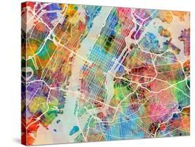 New York City Street Map-Michael Tompsett-Stretched Canvas