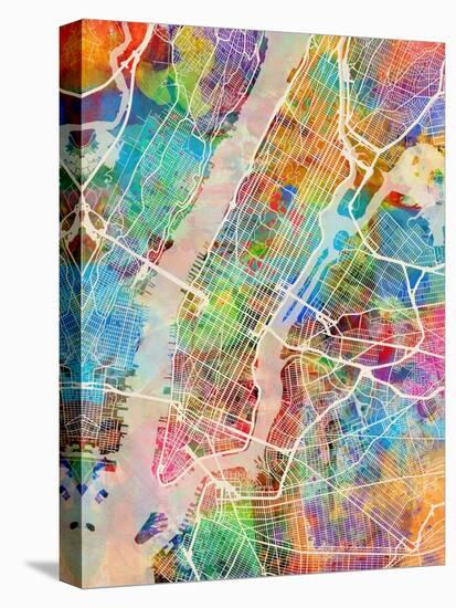 New York City Street Map-Michael Tompsett-Stretched Canvas