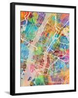 New York City Street Map-Michael Tompsett-Framed Art Print