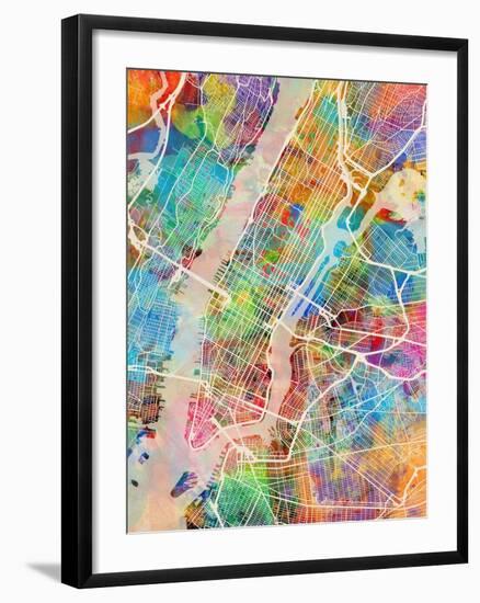 New York City Street Map-Michael Tompsett-Framed Art Print