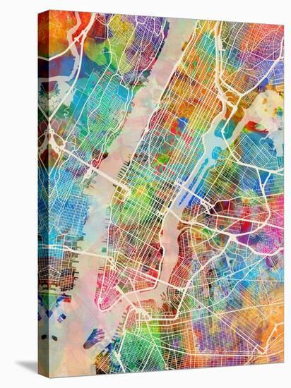 New York City Street Map-Michael Tompsett-Stretched Canvas