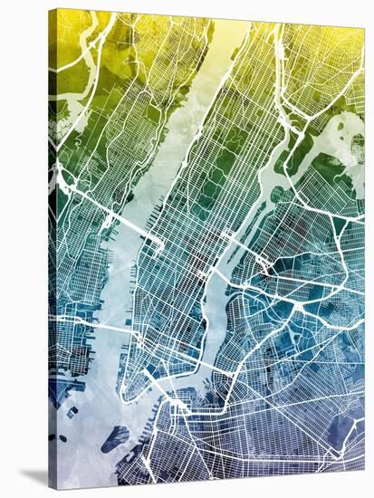 New York City Street Map-Tompsett Michael-Stretched Canvas