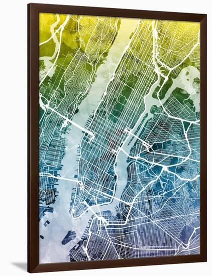 New York City Street Map-Tompsett Michael-Framed Art Print