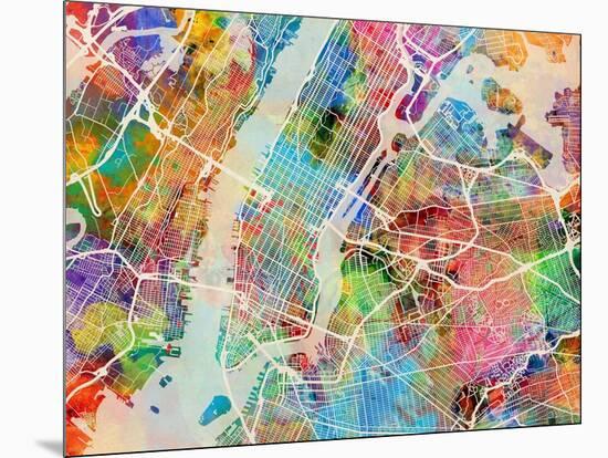 New York City Street Map-Tompsett Michael-Mounted Art Print