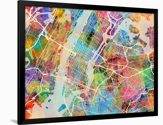 New York City Street Map-Tompsett Michael-Framed Art Print