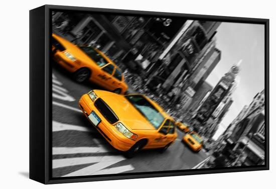 New York City Taxi, Blur Focus Motion, times Square-upthebanner-Framed Stretched Canvas