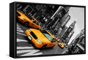 New York City Taxi, Blur Focus Motion, times Square-upthebanner-Framed Stretched Canvas