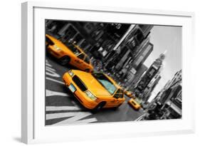 New York City Taxi, Blur Focus Motion, times Square-upthebanner-Framed Photographic Print