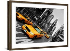 New York City Taxi, Blur Focus Motion, times Square-upthebanner-Framed Photographic Print