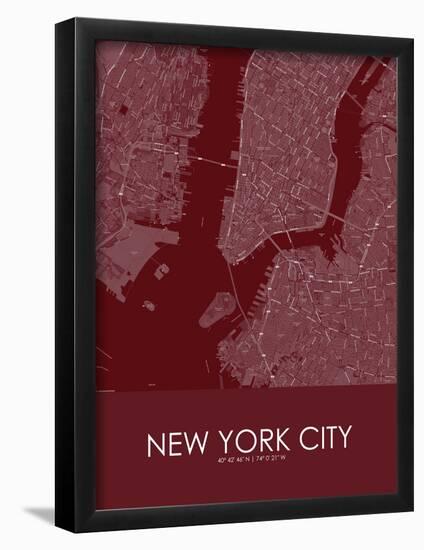 New York City, United States of America Red Map-null-Framed Poster