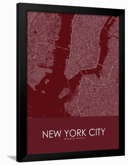 New York City, United States of America Red Map-null-Framed Poster