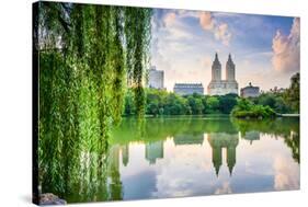 New York City, USA at the Central Park Lake and Upper West Side Skyline.-Sean Pavone-Stretched Canvas