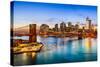 New York City, USA Skyline over East River and Brooklyn Bridge.-SeanPavonePhoto-Stretched Canvas