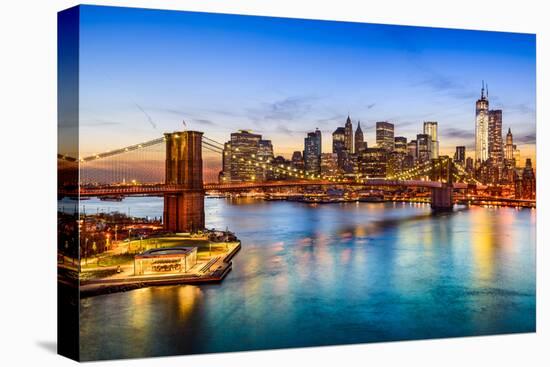 New York City, USA Skyline over East River and Brooklyn Bridge.-SeanPavonePhoto-Stretched Canvas