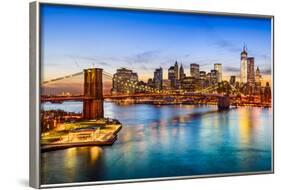 New York City, USA Skyline over East River and Brooklyn Bridge.-SeanPavonePhoto-Framed Photographic Print