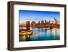 New York City, USA Skyline over East River and Brooklyn Bridge.-Sean Pavone-Framed Photographic Print