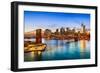 New York City, USA Skyline over East River and Brooklyn Bridge.-Sean Pavone-Framed Photographic Print