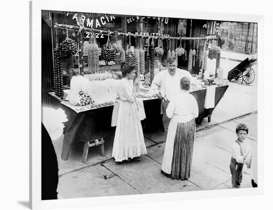 New York City, Vendor with Wares Displayed, Little Italy, 1900s-null-Framed Art Print