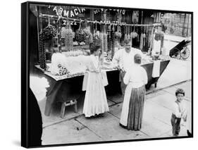 New York City, Vendor with Wares Displayed, Little Italy, 1900s-null-Framed Stretched Canvas