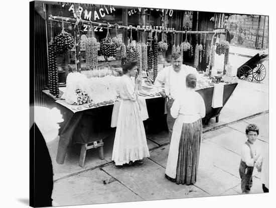 New York City, Vendor with Wares Displayed, Little Italy, 1900s-null-Stretched Canvas