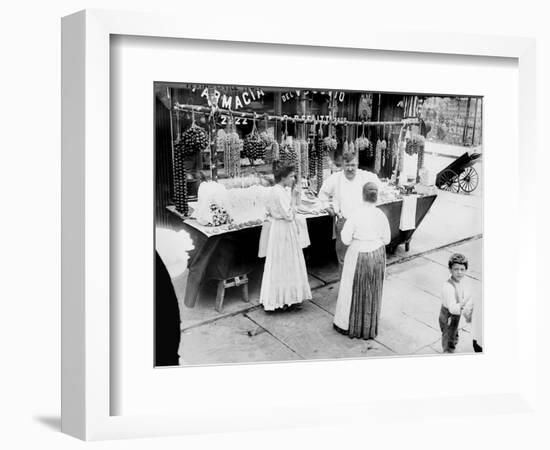 New York City, Vendor with Wares Displayed, Little Italy, 1900s-null-Framed Art Print