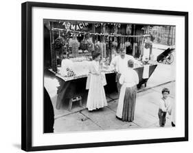 New York City, Vendor with Wares Displayed, Little Italy, 1900s-null-Framed Art Print