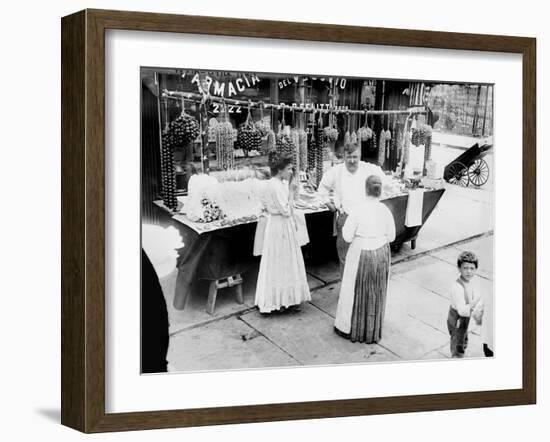 New York City, Vendor with Wares Displayed, Little Italy, 1900s-null-Framed Art Print