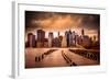 New York City View of Lower Manhattan Financial District under Dramatic Sky from across East River-Littleny-Framed Photographic Print