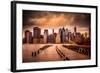 New York City View of Lower Manhattan Financial District under Dramatic Sky from across East River-Littleny-Framed Photographic Print