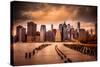 New York City View of Lower Manhattan Financial District under Dramatic Sky from across East River-Littleny-Stretched Canvas