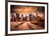 New York City View of Lower Manhattan Financial District under Dramatic Sky from across East River-Littleny-Framed Photographic Print