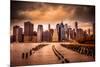 New York City View of Lower Manhattan Financial District under Dramatic Sky from across East River-Littleny-Mounted Photographic Print