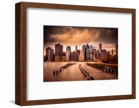New York City View of Lower Manhattan Financial District under Dramatic Sky from across East River-Littleny-Framed Photographic Print