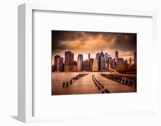 New York City View of Lower Manhattan Financial District under Dramatic Sky from across East River-Littleny-Framed Photographic Print