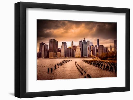 New York City View of Lower Manhattan Financial District under Dramatic Sky from across East River-Littleny-Framed Photographic Print