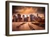 New York City View of Lower Manhattan Financial District under Dramatic Sky from across East River-Littleny-Framed Photographic Print