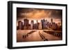 New York City View of Lower Manhattan Financial District under Dramatic Sky from across East River-Littleny-Framed Photographic Print