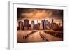 New York City View of Lower Manhattan Financial District under Dramatic Sky from across East River-Littleny-Framed Photographic Print