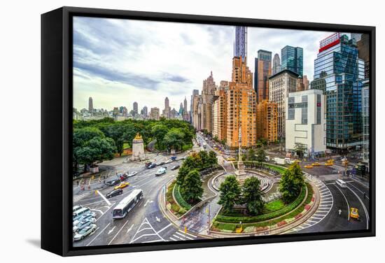 New York Cityscape at Columbus Circle in Manhattan.-SeanPavonePhoto-Framed Stretched Canvas